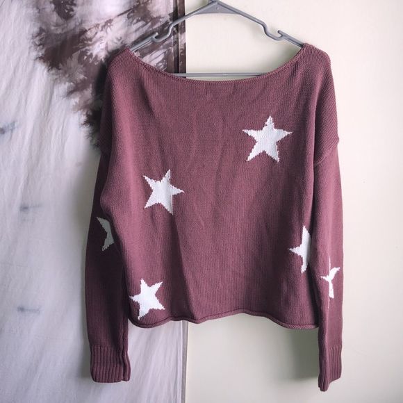 VS PINK Blush Pink Star Cropped Off The Shoulder Sweater - Picture 5 of 5
